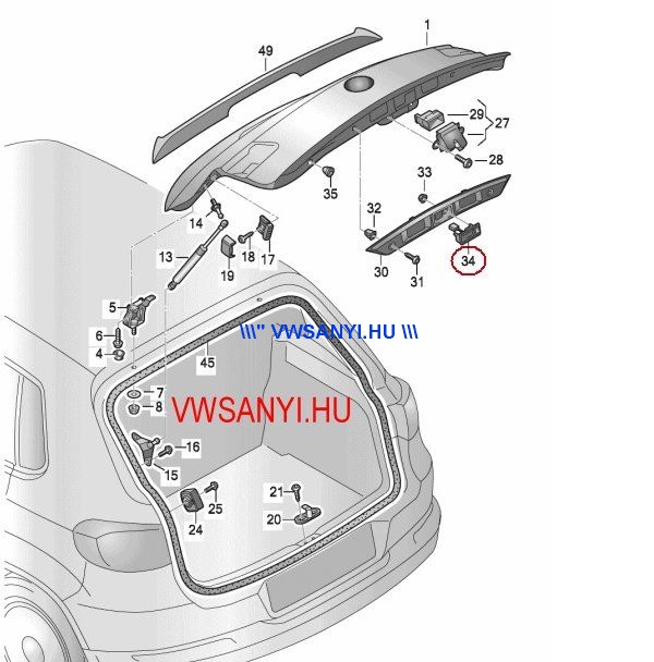 VW Tiguan csomagtérnyitó kilincs nyomógomb mikrokapcsolóval 