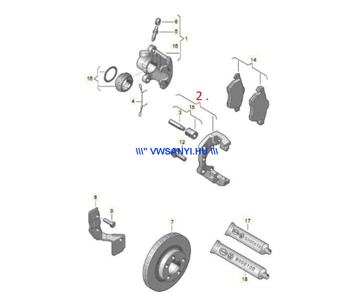 Első féknyereg féktartó vezető csapokkal Passat B5.5 , Superb 3U , Audi A6 C5 , Audi A4 Első féknyereg féktartó vezető csapokkal Passat B5.5 , Superb 3U , Audi A6 C5 , Audi A4